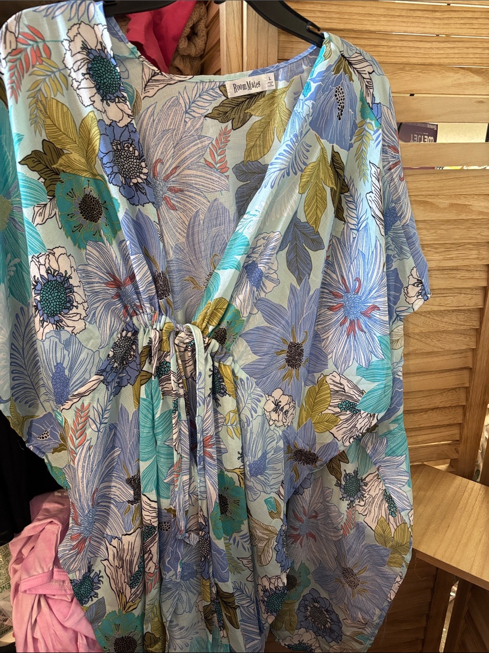 Room Mates Blue Floral Tie-Front Robe Large